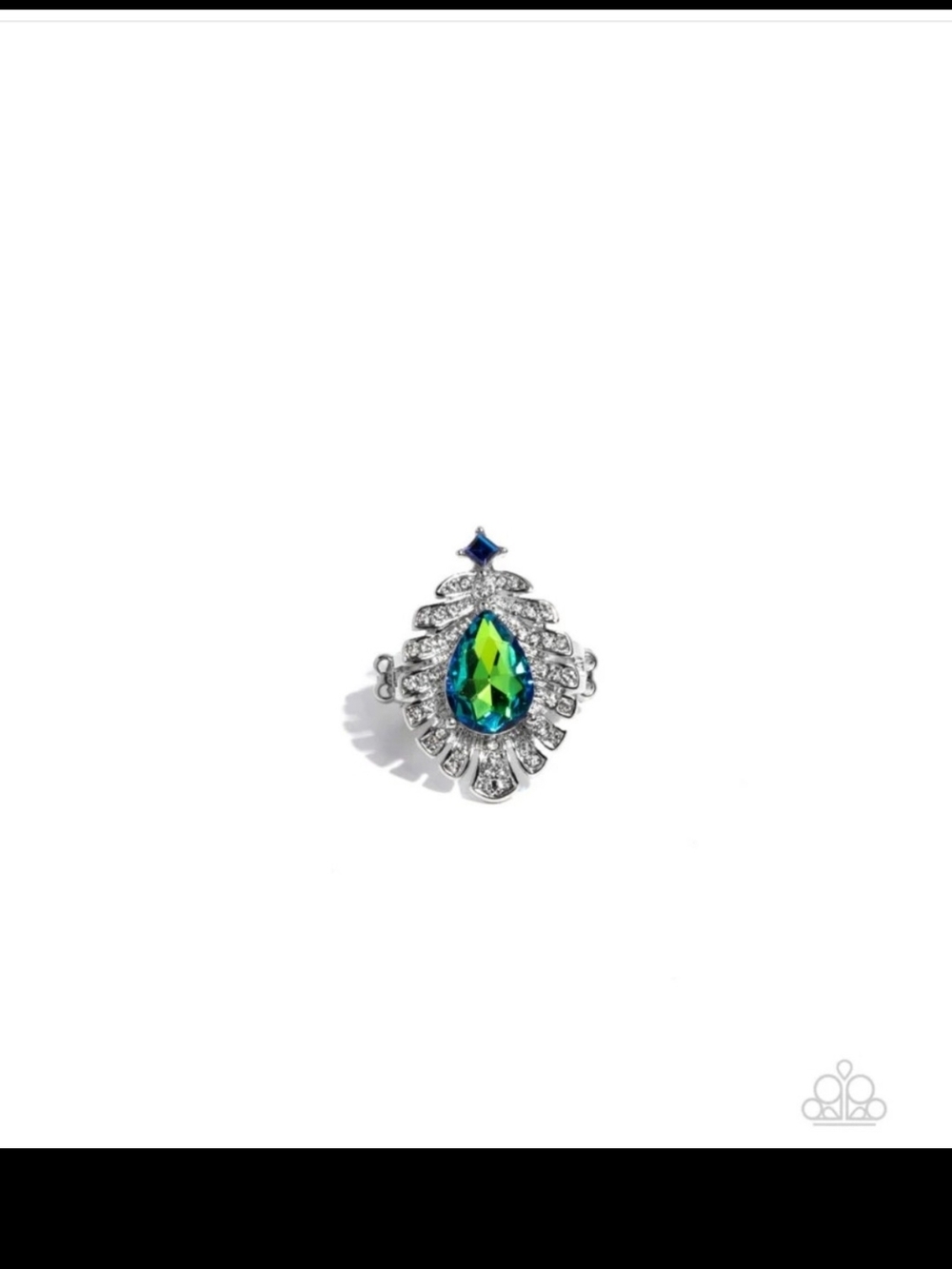 Extended Elite paparazzi Silver-Tone Green Teardrop & Blue Accent Statement Ring